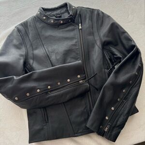 Vintage FMC Genuine Leather Moto Biker Studded Black Jacket Small 80s 90s